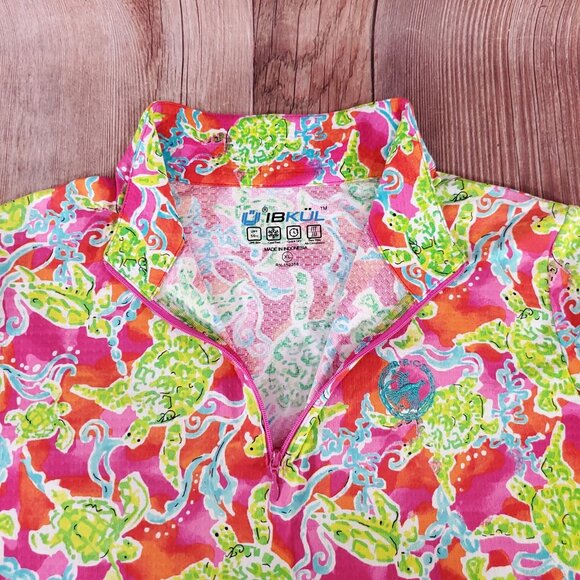 IBKUL Rolling Rock Club Womens XL Turtles at Sea Hot Pink 1/4 Zip Golf Pullover - Picture 8 of 15